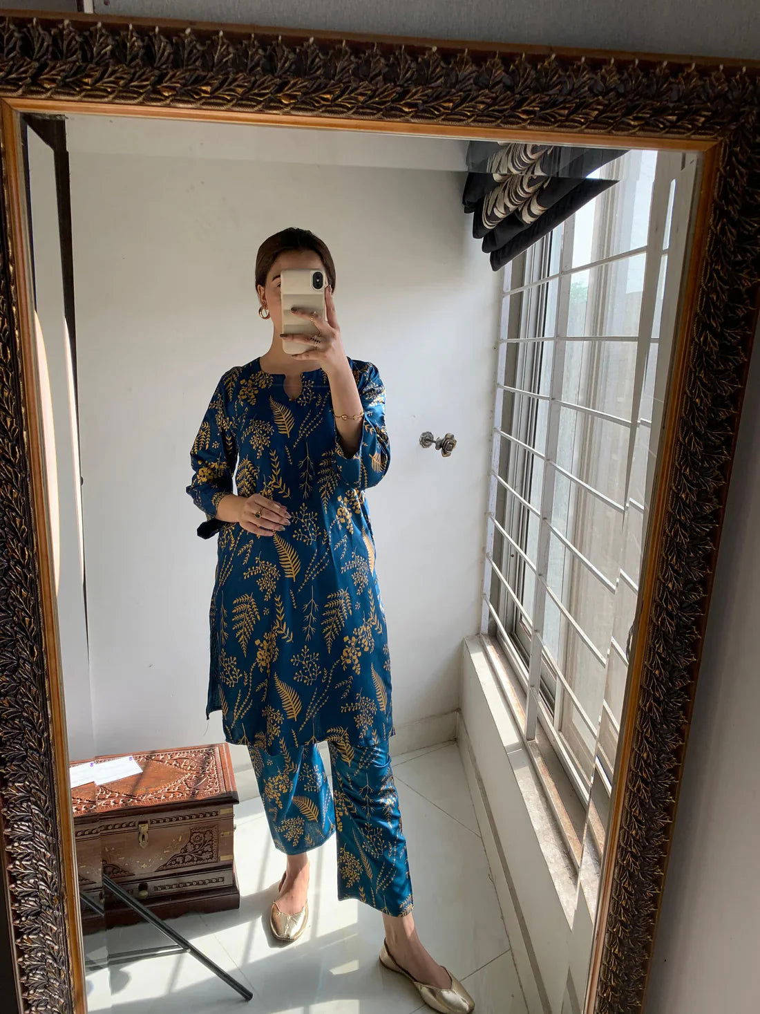 Floral Leaf Print Stitched 2Pcs